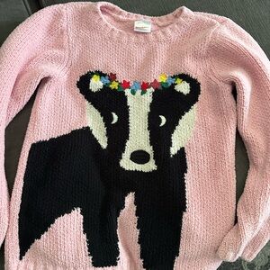 Hanna Andersson Pink Sweater with Badger Design